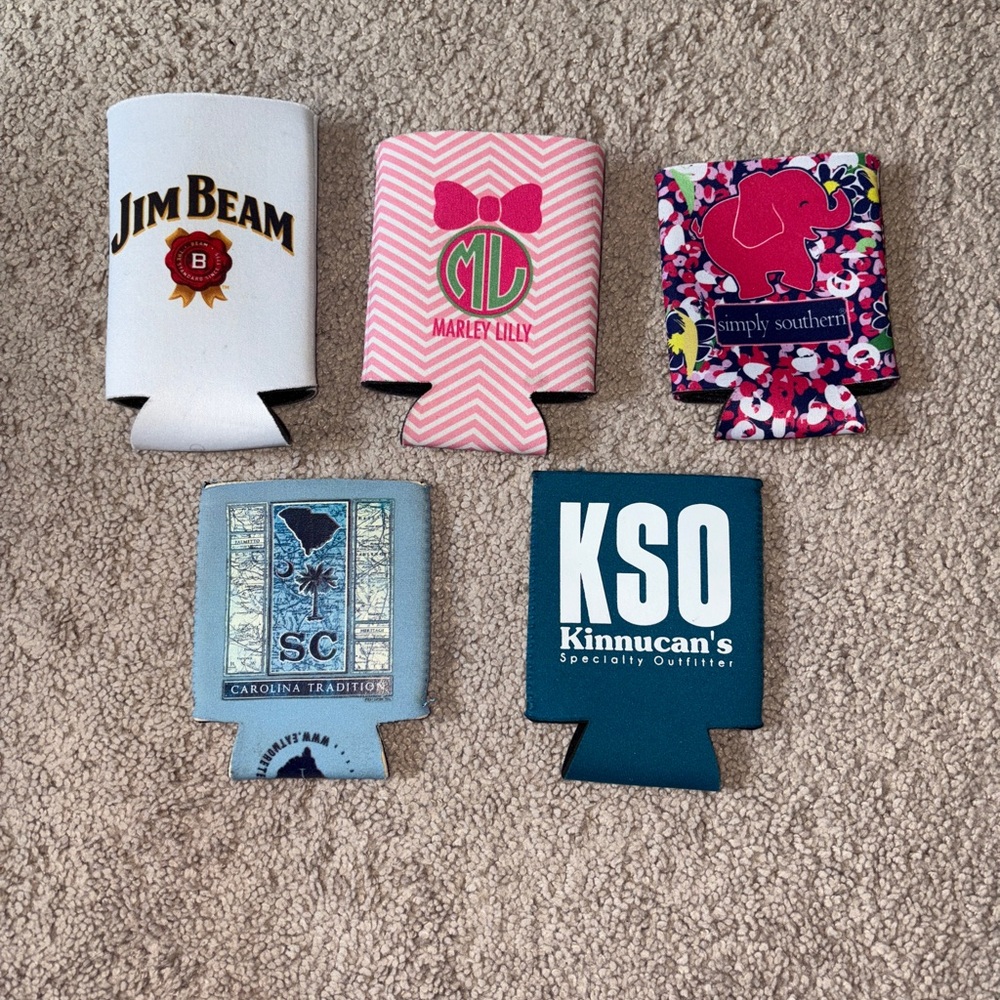 Colorful Can Coolers Set of 5: Jim Beam, Marley Lilly, Simply Southern